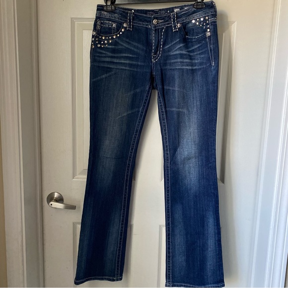 Miss me size 29 blue bootcut jeans bejeweled flap pockets